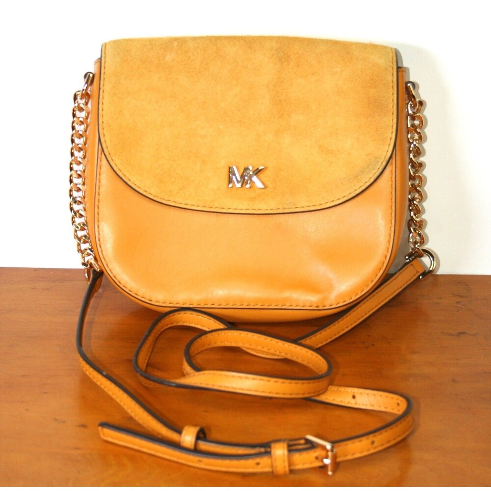 Michael Kors Crossbody Bag Marigold Yellow Orange Autumn Suede Leather Handbag